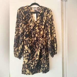 IViVI Brown and Black Wrap Blouse 3/4 Sleeve Tie Front